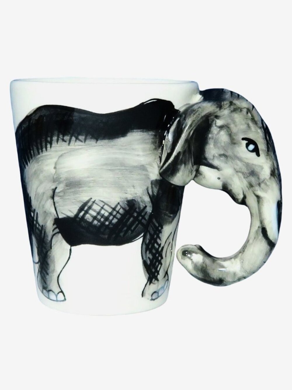 Vintage Figural Elephant Ceramic Mug with 3D Trunk Handle Made in Thailand